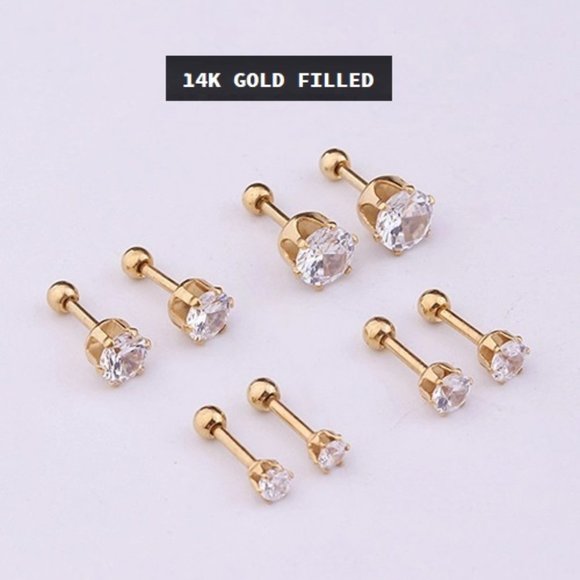 Gold ~ 4mm ~ 14k Gold Filled Six Prong Round Cubic Zirconia Earring - Picture 6 of 7